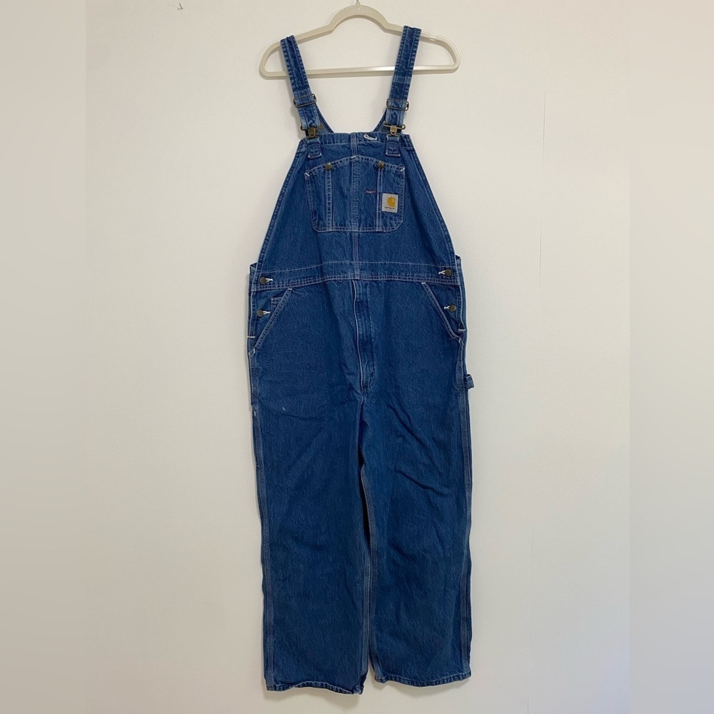 Carhartt Men 42X28 Blue Denim Baggy Bib Overalls Year 2016